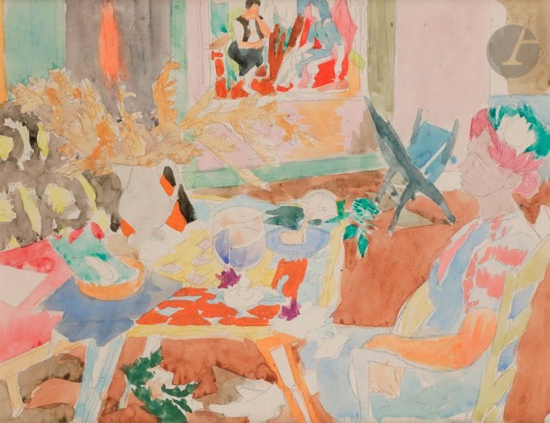 Raymond LEGUEULT (1898-1971)
Femme assise dans l'atelier
Aquarelle sur trait de crayon.
Signée en bas à droite.
31 x 41 cm