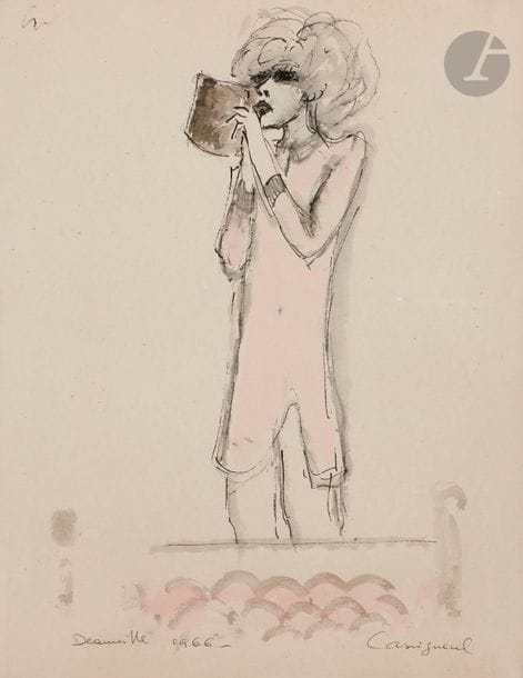 Jean-Pierre CASSIGNEUL (né en 1935)
Femme au miroir, 1966
Encre, lavis et aquarelle.
Signée, datée et située " Deauville " en pied.
33 x 26 cm