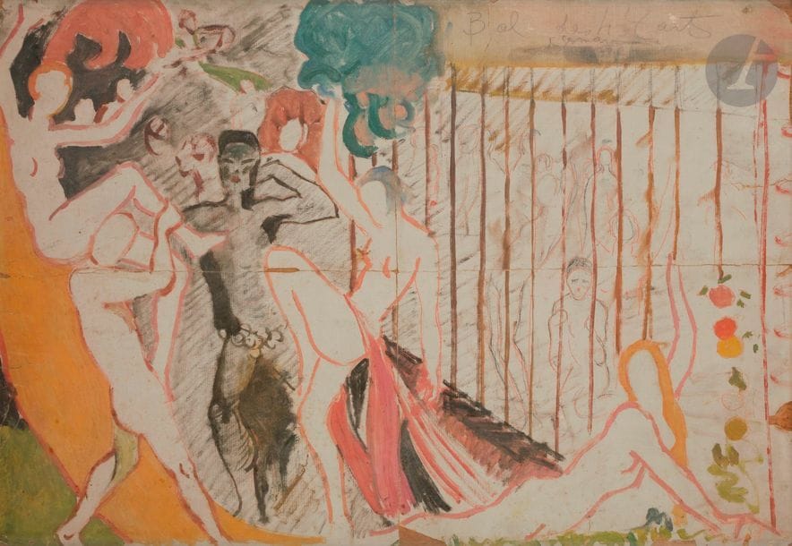 Charles-Carl GESMAR (1900-1928)
Bal des 4'Zarts
Huile sur carton.
Légendée en haut à droite.
(Accidents).
41 x 59 cm