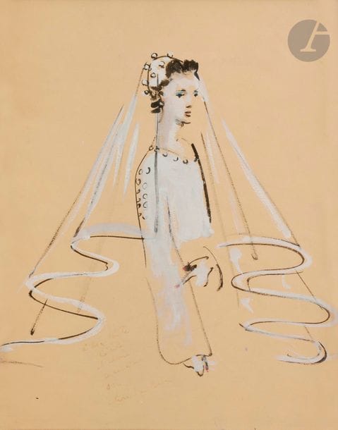 Christian BÉRARD (1902-1949)
La Mariée
Encre et gouache.
Signée et dédicacée " à ma tante Cécile et chère marraine son Christian Bérard ".
30.5 x 23.5 cm

Étude de profil au dos.