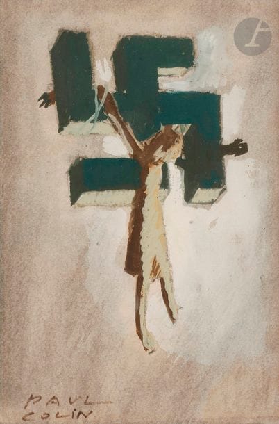 Paul COLIN (1892-1985)
Étude pour l'affiche le Crime Nazi
Gouache.
Signée en bas à gauche.
18 x 12 cm