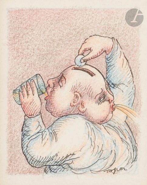 Roland TOPOR (1938-1997)
Petit Janus, 1977
Encre et crayon de couleurs.
Signée en bas à droite.
8 x 7 cm