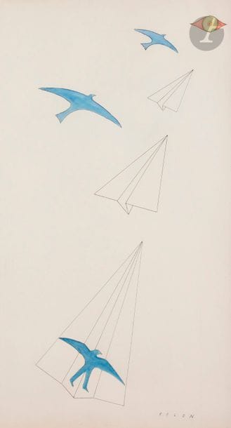 Jean-Michel FOLON (1934-2005)
L'Envol
Encre et aquarelle.
Signée en bas à droite.
54 x 30 cm