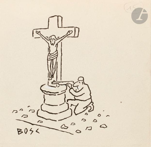 Jean BOSC (1924-1973)
Calvaire
Encre.
Signée en bas à gauche.
13 x 12.5 cm