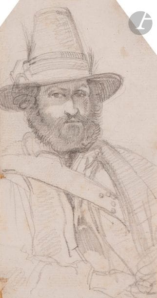 École FRANÇAISE du XIXe siècle
Portrait d'homme au chapeau
Crayon noir.
Annoté peu lisiblement sur le passe " Corot 1840 ".
(Angle supérieur droit coupé, petites traces de colle sur les bords).
15 x 8 cm