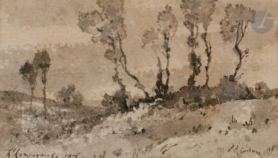 Henri Joseph HARPIGNIES (1819-1916)
Vallon boisé près de Menton ? 1906
Encre et lavis.
Signée et datée en bas à gauche.
Située en bas à droite.
5.5 x 9.5 cm

Cette œuvre sera incluse au Catalogue Raisonné en préparation par Monsieur Jean-Pierre Cappoen.