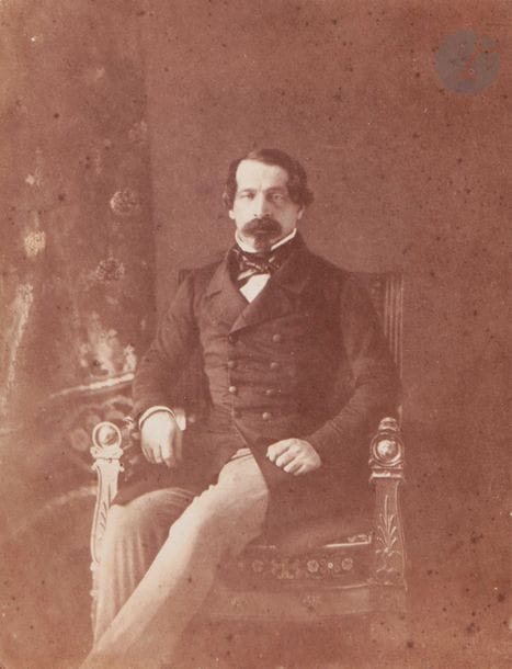 Gustave Le Gray (1820-1884)
Louis-Napoléon Bonaparte en Prince-Président, 1852.
Épreuve sur papier salé-albuminé, d’après négatif papier, contrecollée sur carton.
20,8 x 15,3 cm