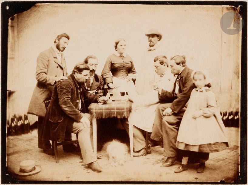 Photographe non identifié
La partie de cartes, c. 1855.
Épreuve sur papier salé-albuminé contrecollée sur carton.
17,2 x 22,9 cm