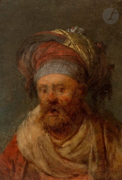 Attribué à Jean-Baptiste LEPRINCE 
(1734 - 1781)
Personnage barbu et enturbanné en buste
Panneau 
10 x 7 cm
Sans cadre