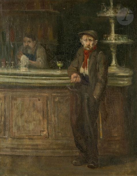 École MODERNE du XXe siècle
Au Bar
Huile sur toile
Porte une signature (effacée) en bas à gauche.
79 x 63 cm