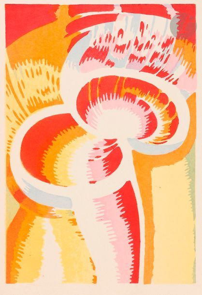 KUPKA - ARNOULD GRÉMILLY (Louis).
Frank Kupka.
Paris : J. Povolozky & Cie, [1922]. — In-8, 241 x 176 : 87 pp., (2 ff. le dernier blanc), couverture illustrée. Broché.

Édition originale de la première monographie consacrée au peintre tchèque Frank KUPKA (1871-1957), illustré d’un portrait photographique de l’artiste contrecollé en frontispice, de 16 bois à pleine page, de 6 ornements et d’un pochoir contrecollé.
Tirage à 500 exemplaires ; un des 400 sur vergé antique.

Envoi de l’artiste sur le premier feuillet blanc, adressé au poète et critique d’art René Massat :
à René Massat // en toute respectueuse sympathie // Kupka
Couverture salie, déchirures et petits manques au dos.