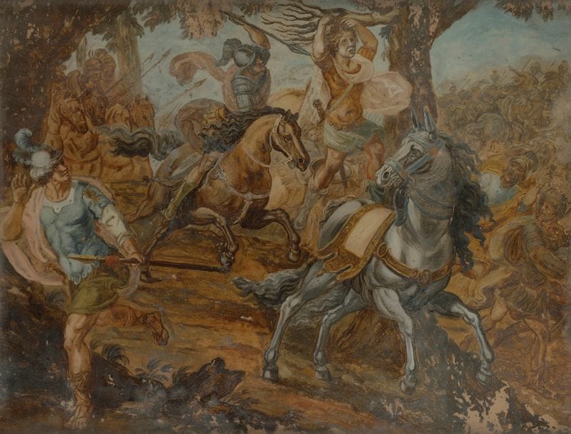 École française du XIXe siècle
Absalon fuyant la vengeance de son père
Fixé sous verre.
45 x 55 cm