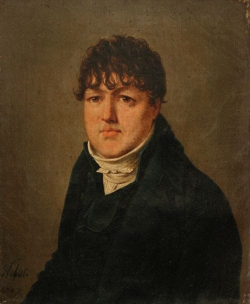 François SABLET 
(Morges 1745-1819 Nantes)
Portrait d’homme en buste
Toile.
Signée et datée en bas à gauche : FSablet / 1807.
Inscription au revers.
(Petits manques).
23,5 x 19,5 cm