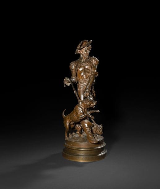 Henri PLÉ (1853-1922)
Le Piqueux
Épreuve en bronze sur contre-socle.
Signée sur la terrasse.
H : 66 cm