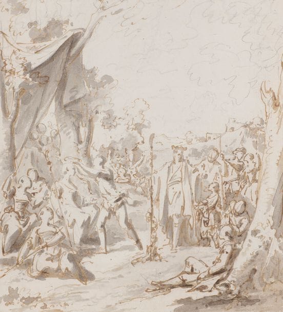 École française du XVIIIe siècle
La fête du Printemps
Plume et encre brune, lavis brun, crayon noir.
En feuille.
16,5 x 15 cm

Provenance :
Ancienne collection Normand, son cachet renversé.