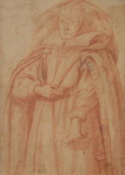 École FLORENTINE du XVIIe siècle
Portrait de femme
Sanguine.
(Accident et restaurations).
22 x 15 cm