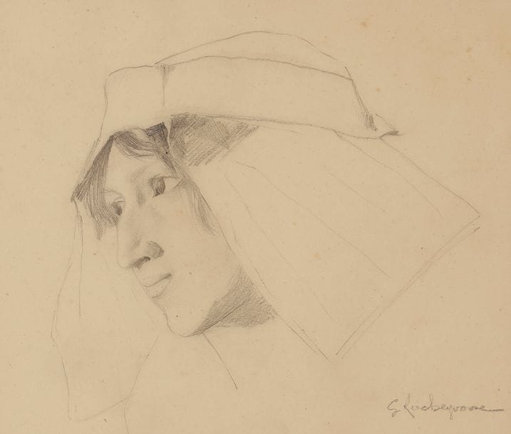 Georges-Antoine ROCHEGROSSE (1859-1938)
Étude de femme
Mine de plomb.
Signée en bas à droite.
Porte le timbre de la vente d’atelier Rochegrosse au dos du montage.
(Rousseurs).
20,5 x 24 cm