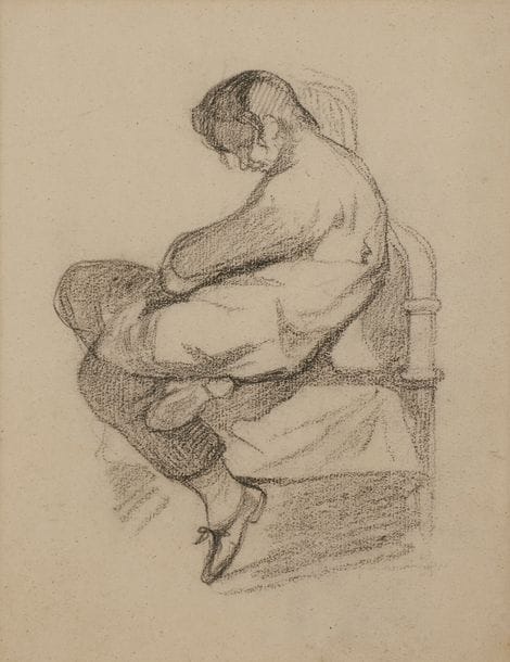 École FRANÇAISE du XIXe siècle
Femme nue assise
Crayon noir.
Monogrammé au verso à la plume et encre brune.
20,5 x 26,2 cm

On joint un autre dessin d’un personnage assis portant le même monogramme au verso.