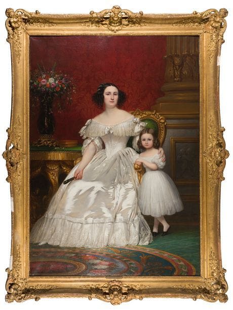Joseph Désiré COURT 
(Rouen 1797 - Paris 1865)
Portrait de Madame de Villeneuve Bargemon et sa fille 
Sur sa toile d’origine.
Signée et datée à droite : Court / 1838.
(Petits manques).
211 x 147 cm

Provenance : 
Château de Marvejoles, Lozère.
Vente anonyme, Hôtel Georges V, 17 juin 1997 (Me Tajan), n°60.
Vente anonyme, Paris, Hôtel Drouot, 4 novembre 2007 (Mes Binoche et Giquello), n°22.

Exposition : 
Salon de 1838 (Portrait de Mme V.B.), sous le n°359.