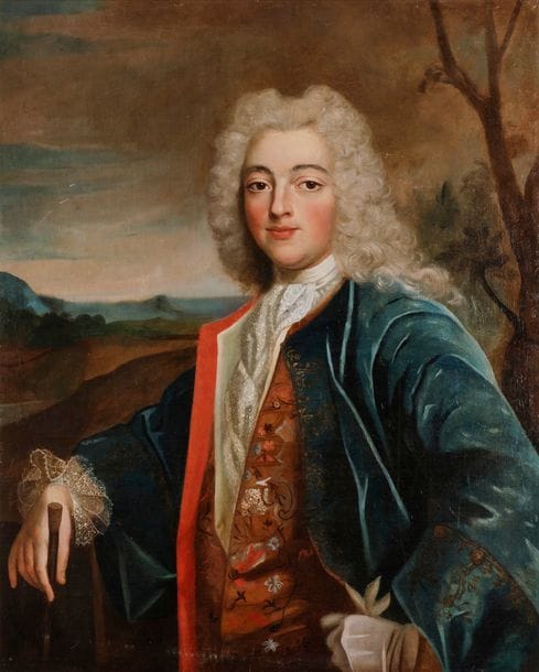 École FRANÇAISE du XVIIIe siècle 
Portrait d’homme dans un paysage
Toile rognée sur les côtés
(Restaurations anciennes).
92 x 73,5 cm