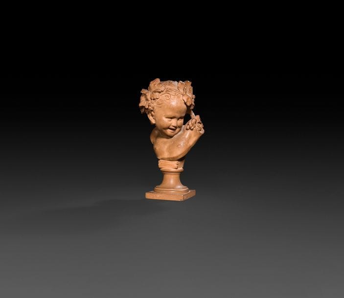 Jean-Baptiste Carpeaux (1827-1875)
L’Enfant aux vignes
Épreuve en terre cuite.
Modèle édité par Susse entre 1920 et 1939.
Signée « JB Carpeaux » et porte la marque et le cachet de l’éditeur Susse.
H : 43 cm

Bibliographie :
Michel Poletti et Alain Richarme, Jean-Baptiste Carpeaux, sculpteur, catalogue raisonné de l’œuvre édité, Les éditions de l’Amateur, Paris, 2003, modèle répertorié sous le n°BU 27, p.127.