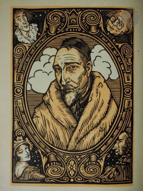FRANCE, Anatole.
La Rotisserie de la reine Pédauque.
Paris : Mornay, 1920. — In-8, demi-maroquin gris à coins, dos à nerfs, tête dorée, non rogné, couverture et dos conservés (reliure de l'époque).

Édition illustrée de 77 bois originaux de Louis Jou.
Tirage à 1095 exemplaires. Un des 125 sur japon impérial, celui-ci étant l'un des 120 numérotés de 6 à 125.
Exemplaire bien conservé.