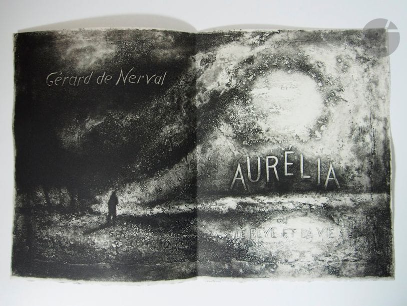 NERVAL, Gérard de.
Aurélia ou le rêve de la vie.
Paris : Le Livre contemporain, les Bibliophiles Franco-Suisses, [1980]. — In-folio, en feuilles, couverture rempliée, étui-boîte de l'éditeur.

Édition imprimée à 160 exemplaires sur vélin d'Arches, signés par l'artiste, illustrée de 25 Aquatintes originales de Francis Mockel.
Un des 140 exemplaires réservés aux sociétaires, celui-ci spécialement imprimé pour Maître Fernand Haissly.
Exemplaire parfaitement conservé.