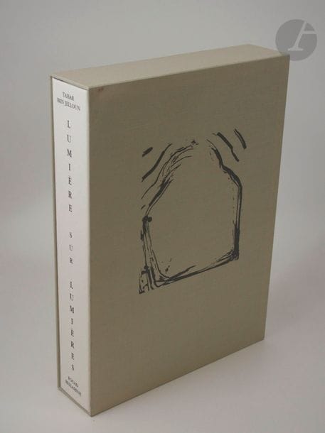 BEN JELOUN, Tahar - BELLAMINE, Fouad.
Lumière sur lumières.
Paris : Les Amis du Livre Contemporain, [2007]. — In-folio, en feuilles, couverture rempliée, chemise et étui de l'éditeur.

Édition originale de ce recueil de 45 poèmes de Tahar Ben Jelloun, illustrée de 15 lithographies originales en couleurs de l’artiste peintre marocain Fouad Bellamine.
Tirage à 240 exemplaires sur vélin d'Arches, signés par l'auteur et l'artiste. Celui-ci est l'un des 210 réservés aux sociétaires, spécialement imprimé pour Bernard Haissly.
Exemplaire parfaitement conservé.