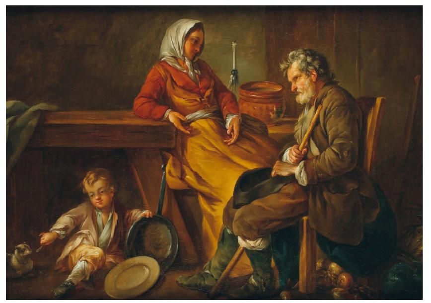École FRANÇAISE du XVIIIe siècle, atelier de Noël HALLE
Repas de paysans Sur sa toile d'origine. 67 x 101 cm.
