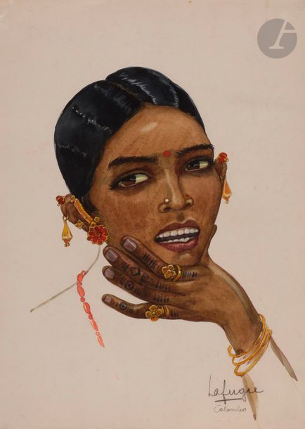 Léa LAFUGIE (1890-1972)
Femme de Colombo
Gouache et crayon noir.
Signé et annoté « Colombo » en bas à droite.
37 x 26.5 cm