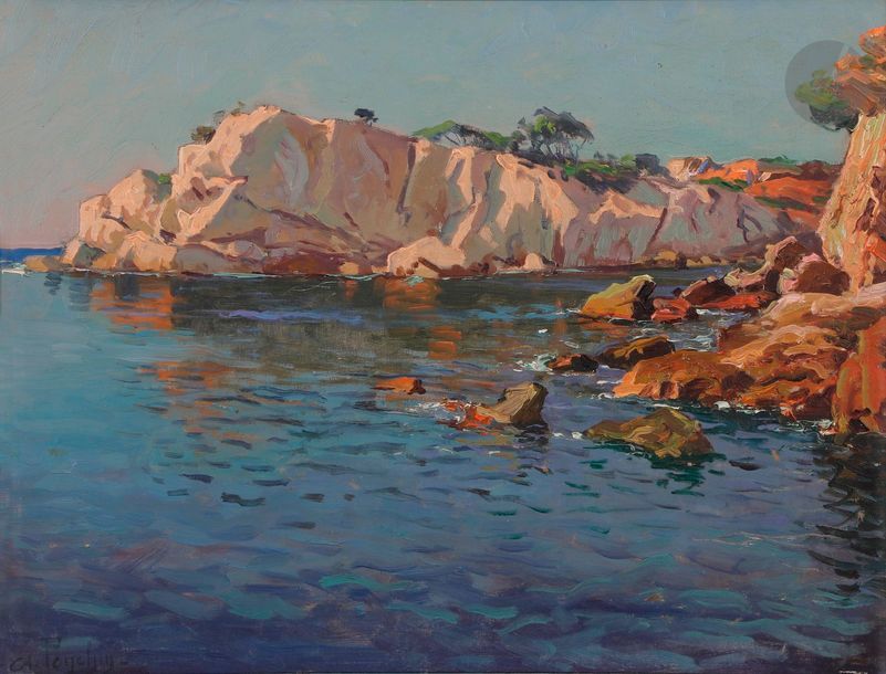 Antoine PONCHIN (1872-1934)
La Crique rocheuse
Huile sur panneau.
Signée en bas à gauche.
31 x 40 cm