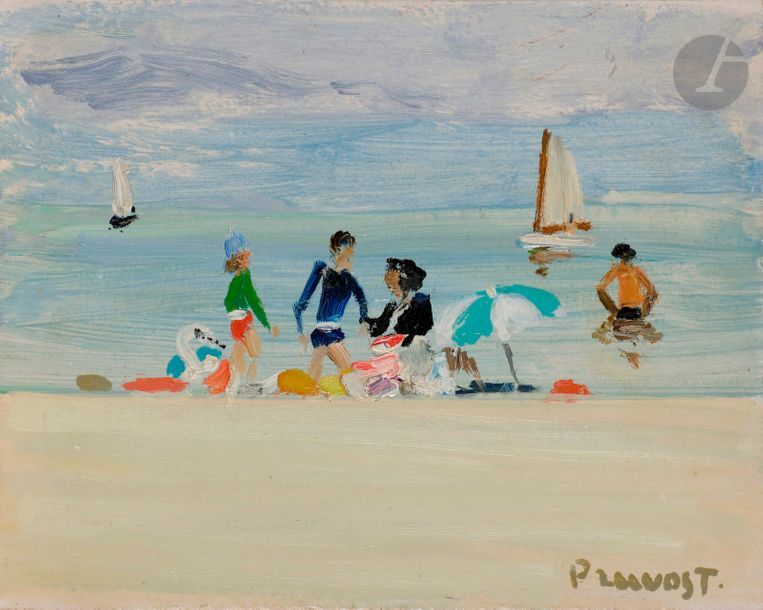 Pierre PRUVOST (1921-2008)
Antibes, la plage
Huile sur carton.
Signée en bas à droite.
19 x 24 cm