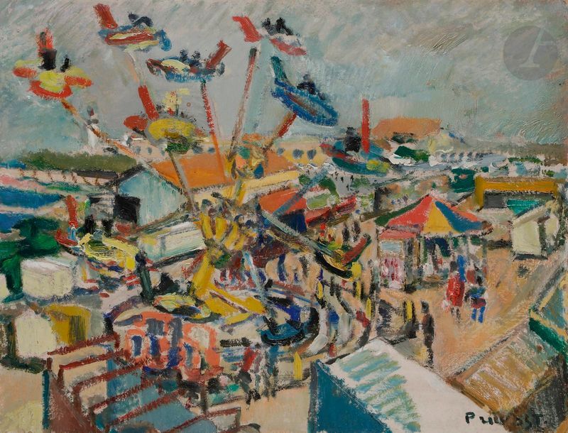 Pierre PRUVOST (1921-2008)
La Fête foraine
Huile sur carton.
Signée en bas à droite.
(Usures dans les angles, carton gondolé).
37,5 x 48,5 cm