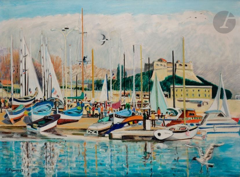 Pierre PRUVOST (1921-2008)
Antibes, le port, vers 1980
Huile sur toile.
Signée en bas à gauche.
73 x 100 cm