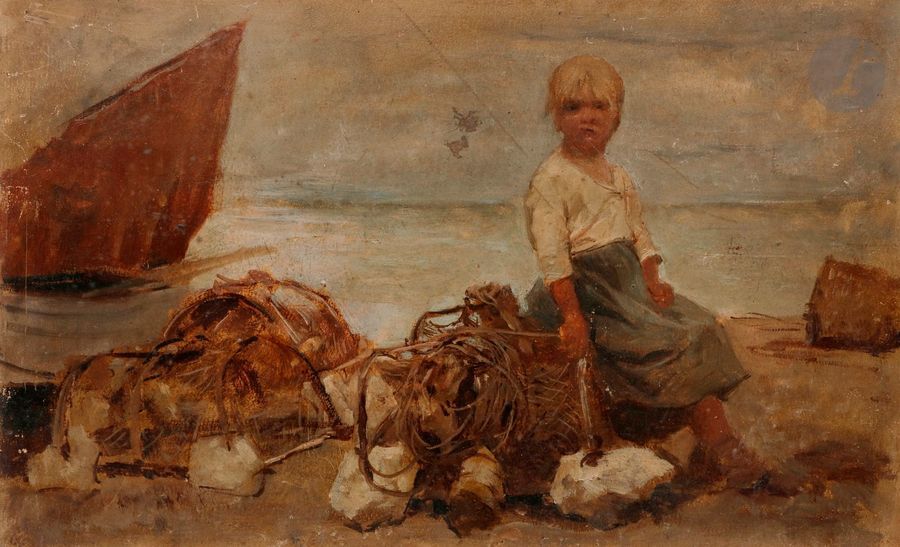 Pierre Georges DIéTERLE (1844-1937)
Jeune fille aux filets
Huile sur panneau.
(Salissures).
25 x 40 cm