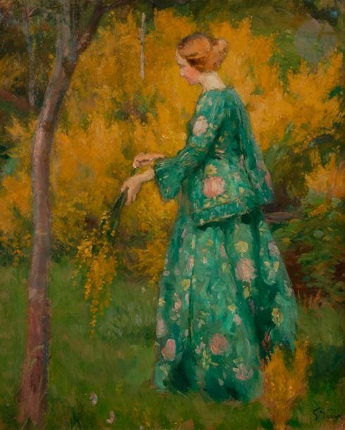 Jules Alexandre GRUN (1868-1934)
Femme aux genets
Huile sur carton.
Signée en bas à droite.
61 x 50 cm

Provenance : 
Vente de l’atelier (timbre au dos).