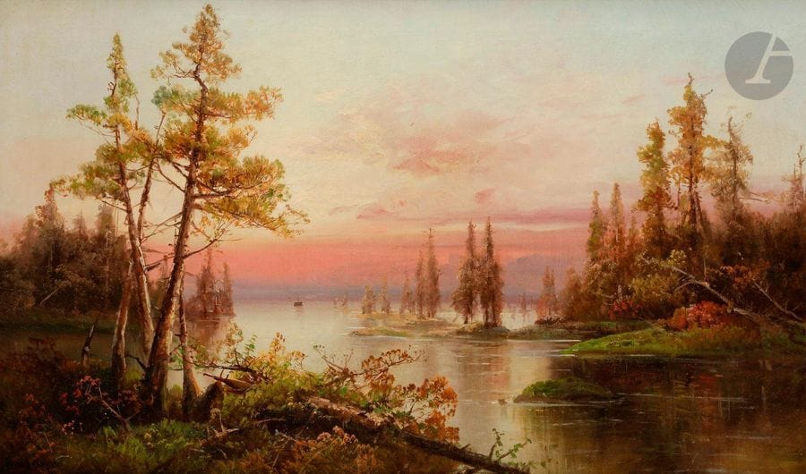 Yuliy Yulevich KLEVER (1850-1924)
Vue sur le lac au soleil couchant, 1881
Huile sur toile.
Signée et datée en bas à gauche.
57 x 91 cm

???? ??????? ?????? (1850 - 1924)
????? ?? ?????? ??????, 1881
?????, ?????.
??????? ? ????? 1881 ????? ?????.
91 ? 57 ??



