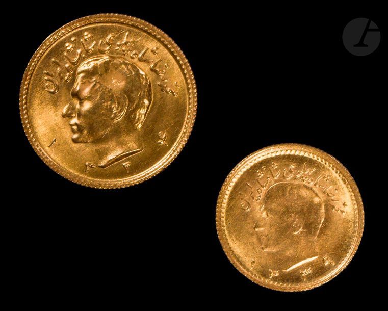 Iran, Mohammed Reza Pahlavi (1941-1979)
1 / 2 Pahlavi en or SH 1324 = 1945 et 1 / 4 Pahlavi en or SH 1339 = 1960
Poids : 4,2 g et 2 g 