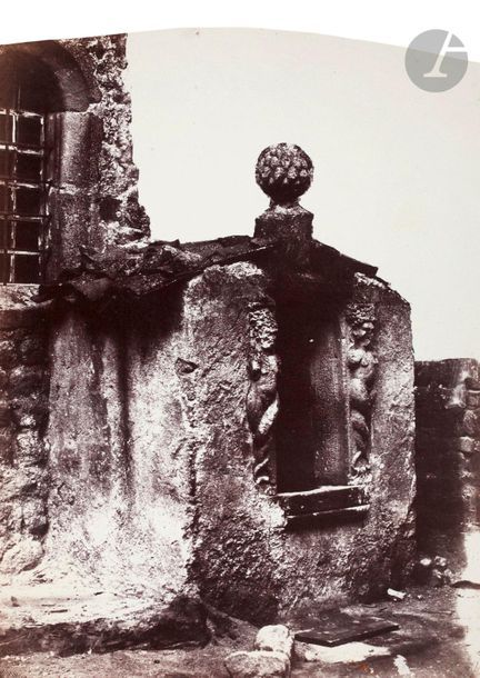 Félix Thiollier (1842-1914) 
Sites de la Haute-Loire, c. 1860-1870. 
Valprivas. Porte du château. Détails architecturaux. 
Quatre (4) épreuves sur papier albuminé, dont une avec un petit tirage d’un détail sur le même montage, cintrées (3) ou aux coins arrondis (1), contrecollées sur cartons. Légendes à l’encre de la main du photographe sur les montages (2). 
Format : de 7,5 x 13 à 15,5 x 21 cm


Félix Thiollier (1842-1914)
Sites of the Haute-Loire, c. 1860-1870.
Valprivas. Porte du cha?teau. Architectural details.
Four (4) albumen prints, mounted on cardboards (one with a small print of a detail on the same mount). Captions written by photographer on mounts. 
Dimensions: from 7.5 x 13 to 15.5 x 21 cm.