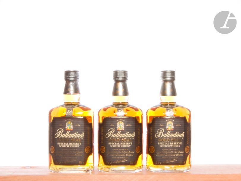 3 B WHISKY GOLD SEAL 12 ANS DÂGE 70 Cl 40% (étui), Ballantines, NM
