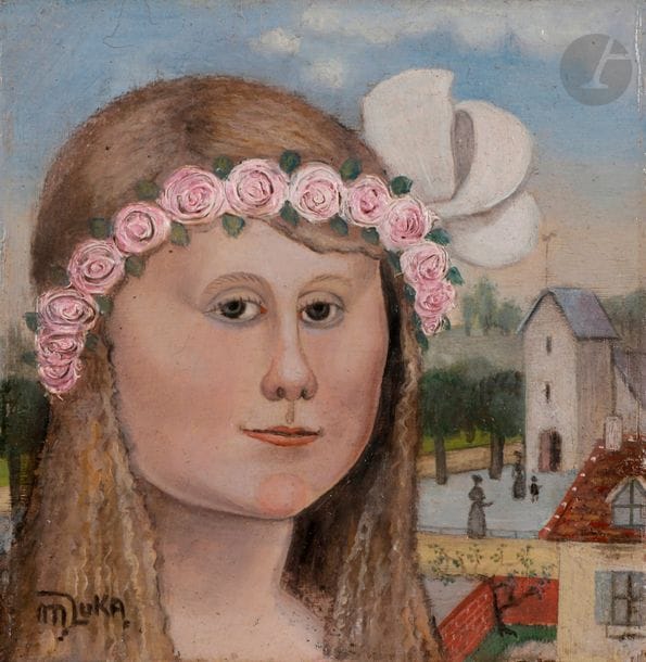 Madeleine Kula, dite LUKA (1894-1989)
Jeune fille à la couronne de fleurs, vers 1925-30
Huile sur panneau.
Signée en bas à gauche.
10 x 10 cm