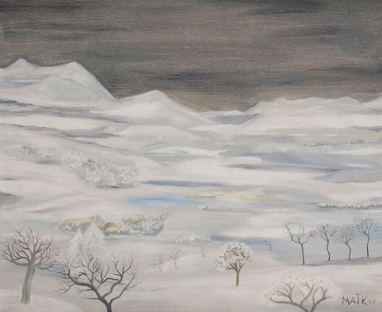 Henri Hecht MAÏK (1922-1993)
Paysage de neige, 1957
Huile sur toile.
Signée et datée en bas à droite.
Signée au dos.
54 x 65 cm