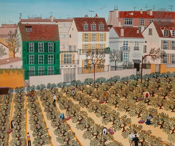 Anne-Marie SABATIER (née en 1947)
La Vigne de Montmartre, 1979
Huile sur toile.
Signée, datée et titrée en bas à droite.
60 x 73 cm