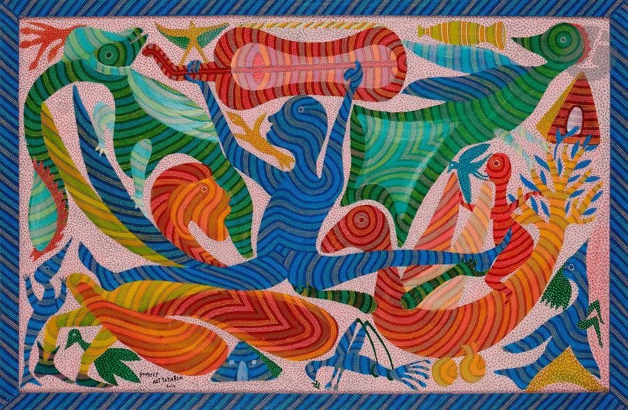 Youssef AÏT TAZARINE (né en 1975)
Composition, 2014
Huile sur panneau.
Signée et datée en bas à gauche.
65 x 100 cm