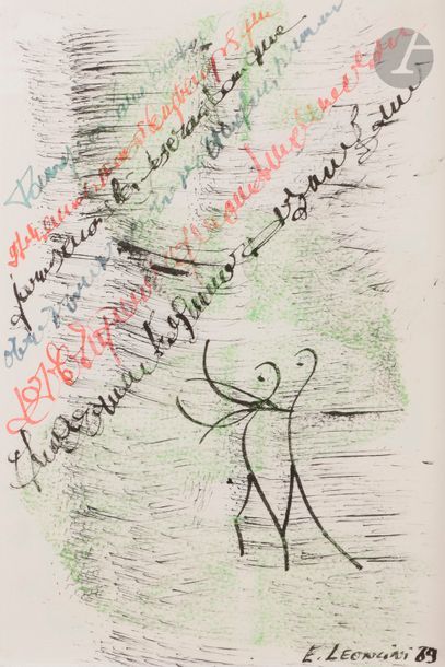 Roland SABATIER (né en 1942)
Le Lettrisme, 1989
Un volume in quarto dans son emboîtage.
Exemplaire signé et numéroté sur 25 contenant l'ouvrage éponyme de Roland Sabatier ainsi que 12 œuvres originales de Roland Sabatier, Micheline Hachette, Alain Satié, François Poyet, Gérard-Philippe Brouton, Woody Roehmer, Albert Dupont, Frédérique Devaux, Michel Amarger, Elisabeth Léoncini, Jean-Paul d'Arville et Virginie Caraven.
Dimension des œuvres originales : 29 x 18 cm

On joint : un sac dessiné par Roland Sabatier.