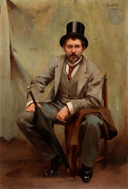 Jean Alfred MARIOTON (1864-1903)

Portrait d'homme au chapeau (Autoportrait?), 1892

Huile sur toile.

Signée et datée en haut à droite.

(Petit accident).

55 x 38 cm