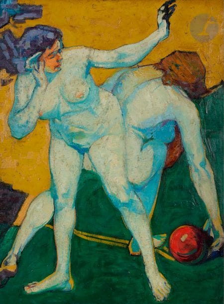 *Alfred Aaron WOLMARK (1877-1961)

Deux nus au ballon rouge, 1913

Huile sur toile.

131 x 99 cm



Provenance : 

- Collection David Hughes. 

- Collection Suisse, acquis auprès de ce dernier le 8 novembre 1991.