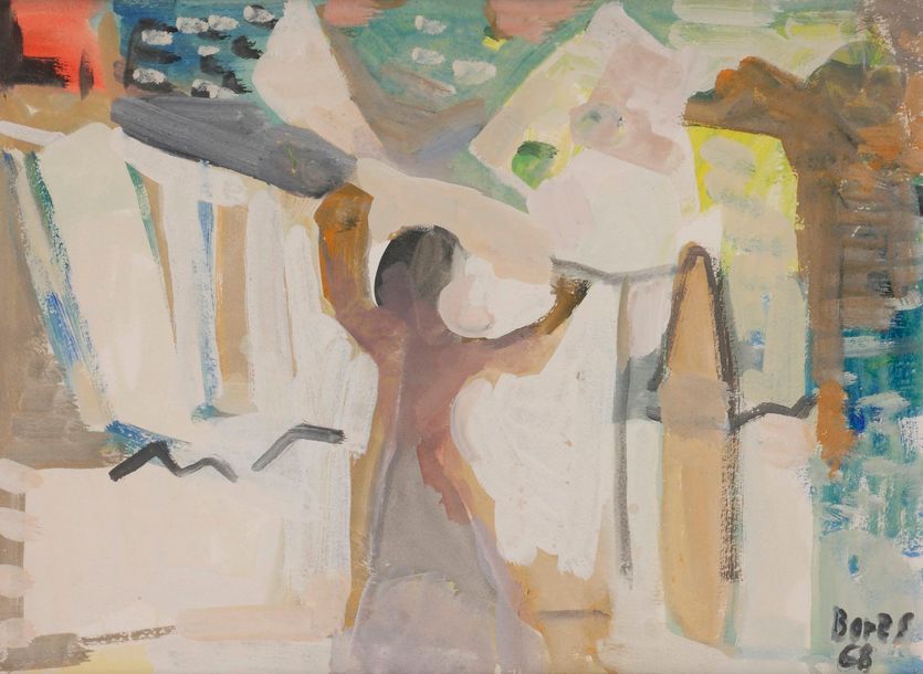 Francisco BORèS (1898-1972)

Femme étendant le linge, 1968

Gouache.

Signée et datée en bas à droite.

27 x 37 cm