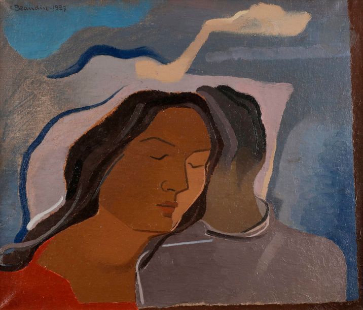André BEAUDIN (1895-1979)

La Tête sur l'épaule, 1927

Huile sur toile.

Signée et datée en haut à gauche.

(Petite restauration).

46 x 55 cm



Provenance : 

Galerie Georges Maratier, Paris (étiquette au dos).
