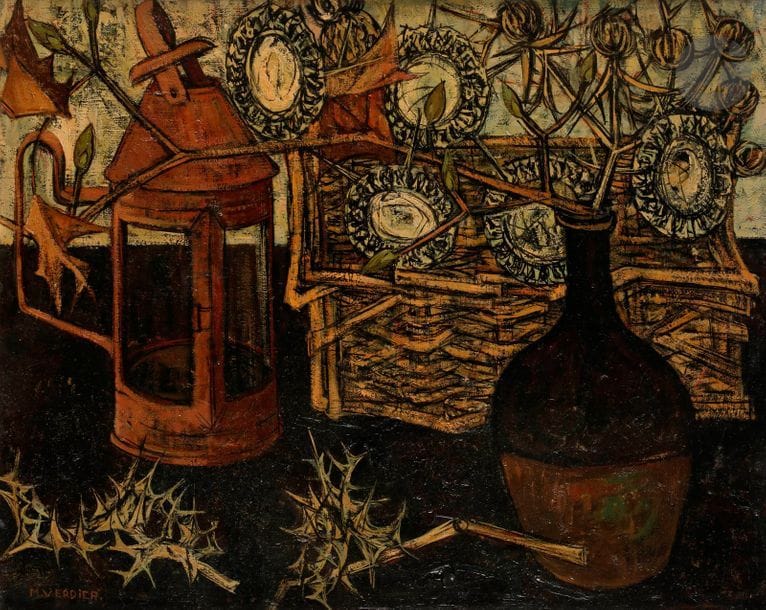 Maurice VERDIER (1919-2003)

La Monnaie du pape, vers 1950

Huile sur toile.

Signée en bas à gauche.

65 x 81 cm



Provenance : 

Collection Georges Oudot.



Bibliographie : 

Éric Mercier, La Jeune peinture, Années 50, Tome I, La Jeune peinture, Zurich, Artacatos, 2010, reproduit p. 241.